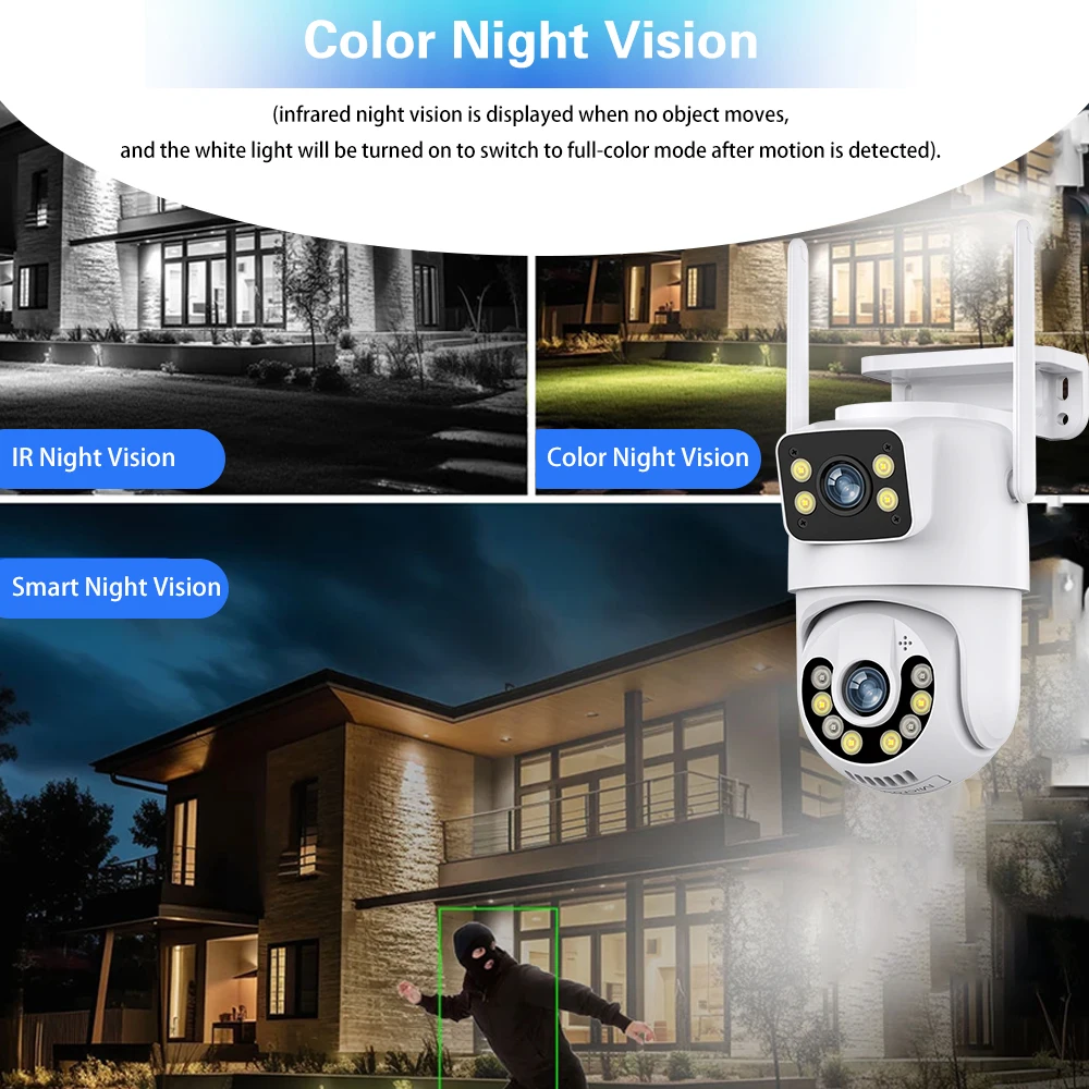 8MP IPC360 Home WIFI IP Camera Dual Lens 2 Screen PTZ Two Way Audio Color Night Vision Outdoor CCTV Surveillance Wireless Camera