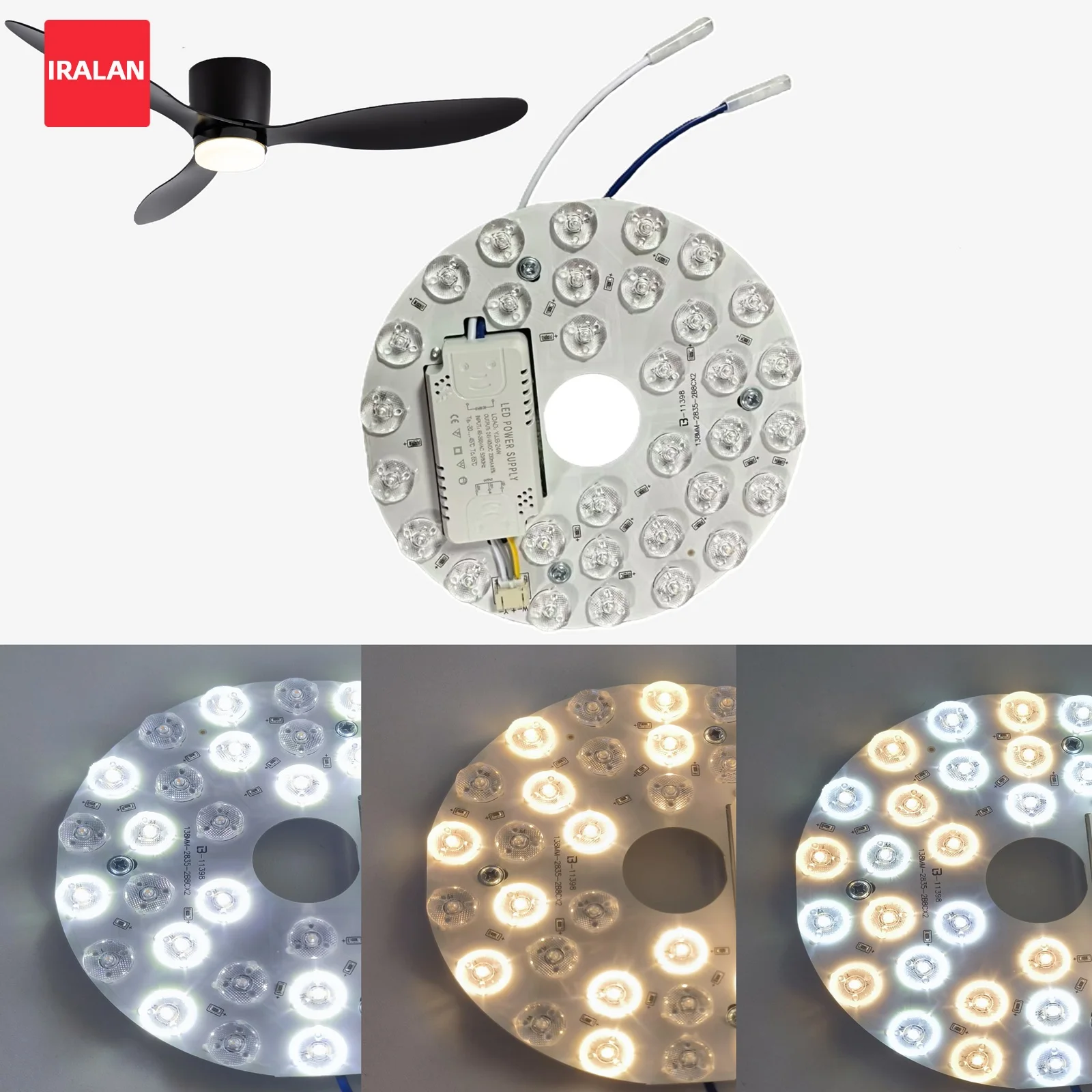 IRALAN Panel Light Bulb Chip Light Board Simple Magnetic Installation Three-color Light LED Light Replacement Accessories