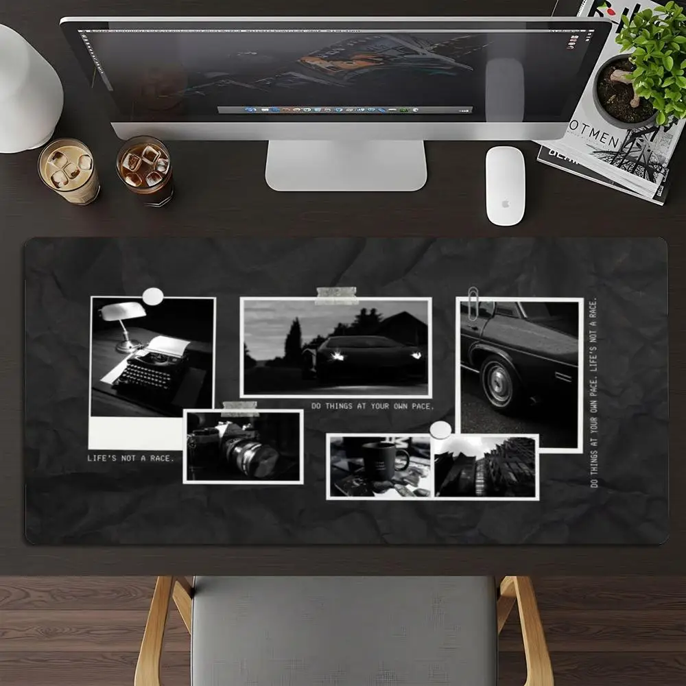 XXL Large Gaming Mouse Pad Black Aesthetic Photo Collage Art Deskmat Non‑Slip Rubber Mousepads Overlock Keyboard Mat Table Mats