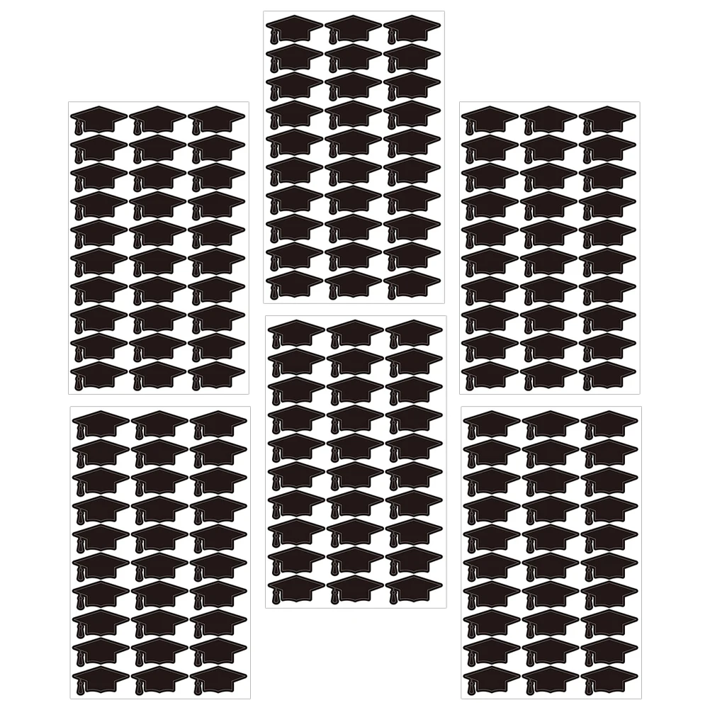 

6 Sheets Doctorial Hat Stickers Copper Plate Labels Graduation Caps Sealing Gift Envelope Student Scrapbook Decals Garden