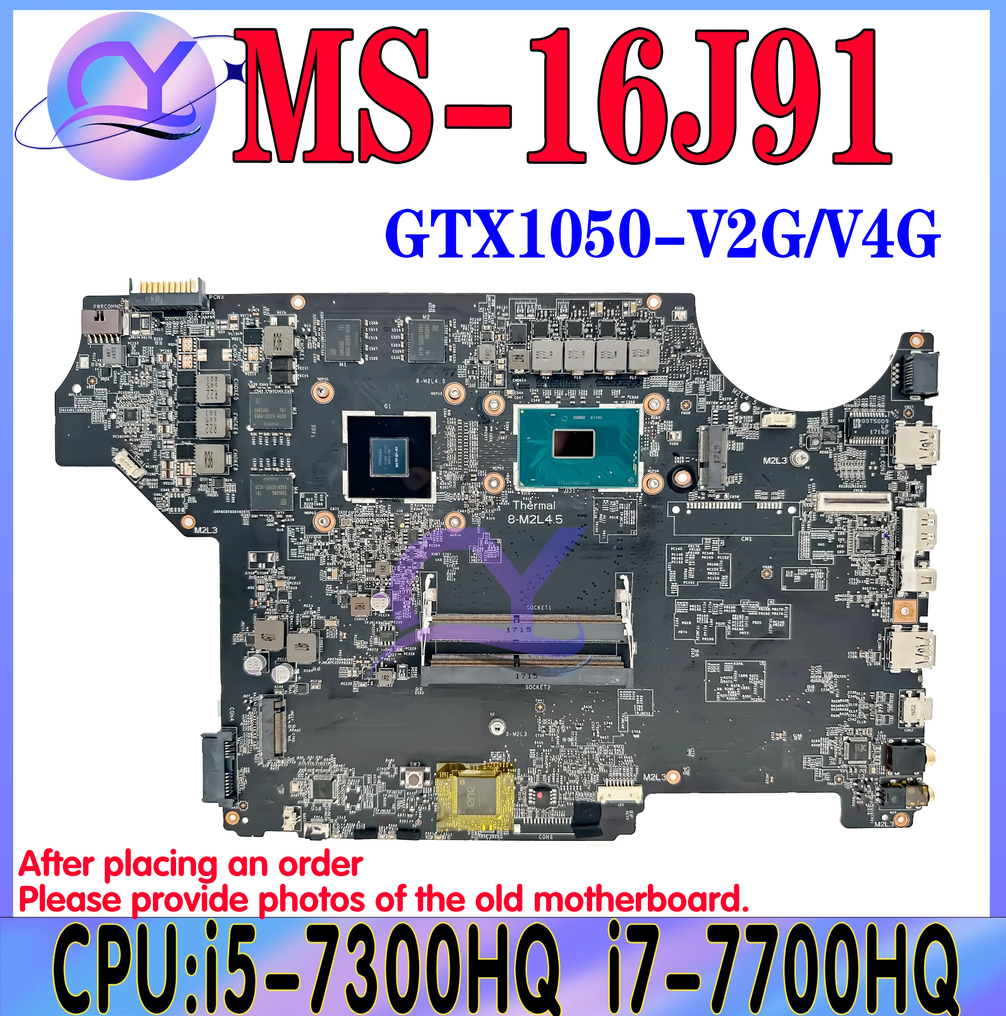 

KEFU MS-16J91 Laptop Mainboard For MSI MS-16J9 GL62M GE62VR GP62VR GL62 Notebook Motherboard i5-7300HQ I7-7700HQ GTX1050-4GB/2GB