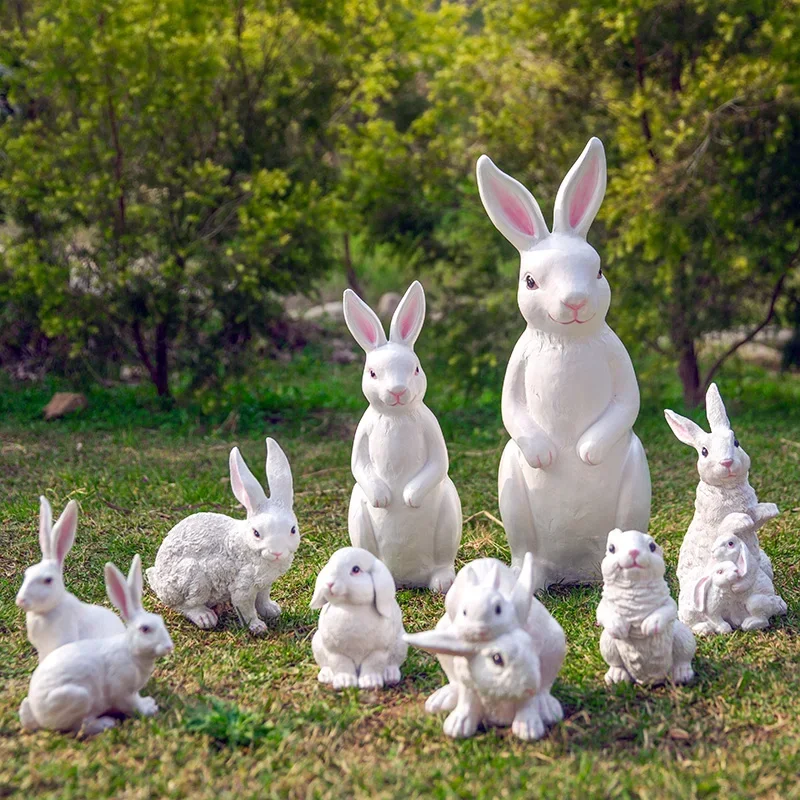 Charming Weatherproof Resin Rabbit Garden Statue Handcrafted Detail Weather Resistant Fade Realistic Hand Painted