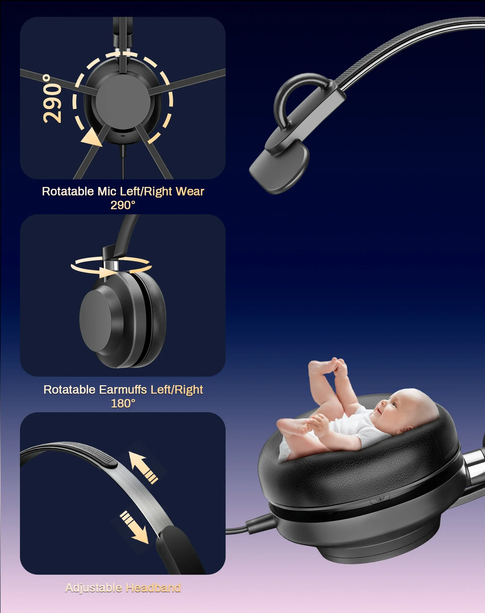 RownFusny USB Headset with Mic for PC Laptop Noise Reduction Wired Headphones in-Line Volume Control Call Answer Button R01S