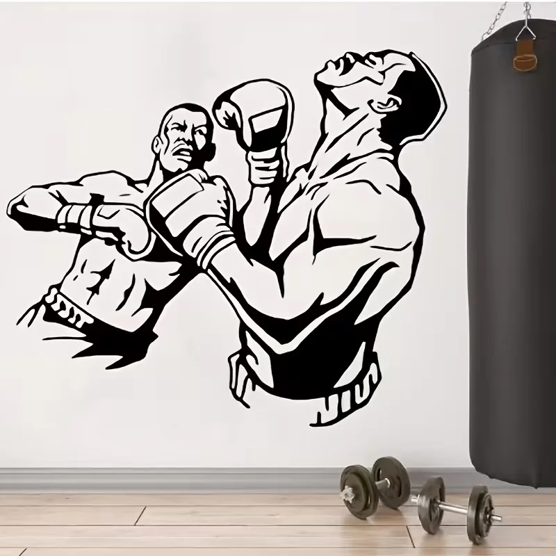 Boxing Wall Stickers Black and White - Mixed Martial Arts Player Sports Theme | Suitable for Fitness, Living Room, Vinyl Materia