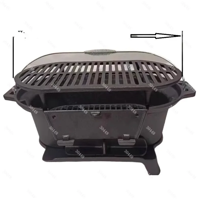 Cast Iron BBQ Grill Non-Coated with Grate Charcoal Fire Stove for Outdoor Camping and Group Cooking