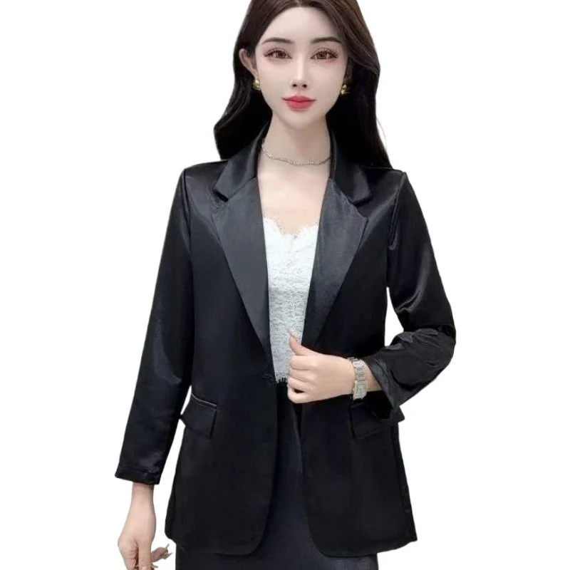 

Ацетатный атласный костюм, весна-лето, модный новый высококачественный темпераментный пиджак для поездок на работу, 2026, повседневный свободный костюм, топ, гладкий и мягкий