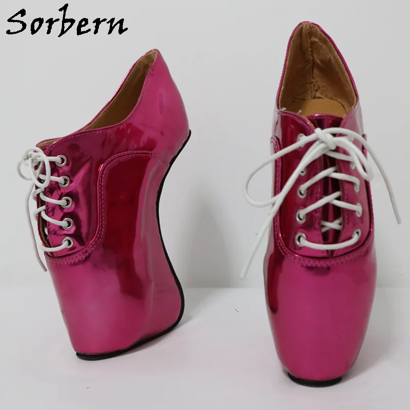 Sorbern Rose Pink Metallic Ballet Women Pump Shoes Heelless Lace Up Fetish Shoes No Heel Unisex Style Custom Colors