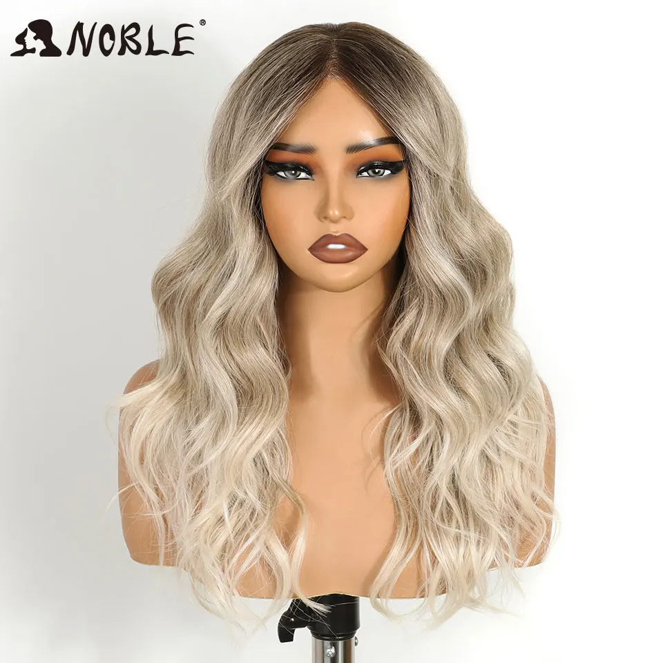 Noble 20-Zoll-Synthetik-Perücken mit Spitze vorne für schwarze Frauen, Ombré-Blond, 6x4, gewellte Perücke mit Pony, hitzebeständige Cosplay-Perücke. – Detail 4