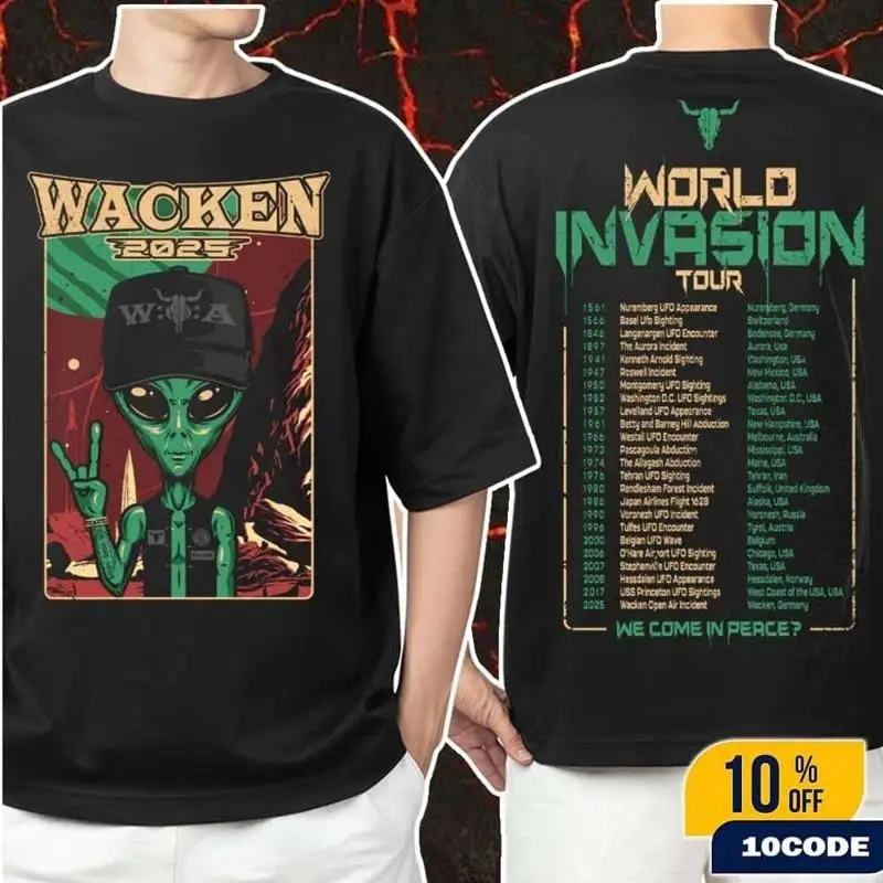 Wacken 2025 Woeld Invasion Tour Tee WOA We Come In Perce Merch Two Sides T-Shirt