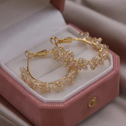 2024 French new design fashion jewelry 16K gold plated luxury zircon flower round earrings elegant women's party accessories