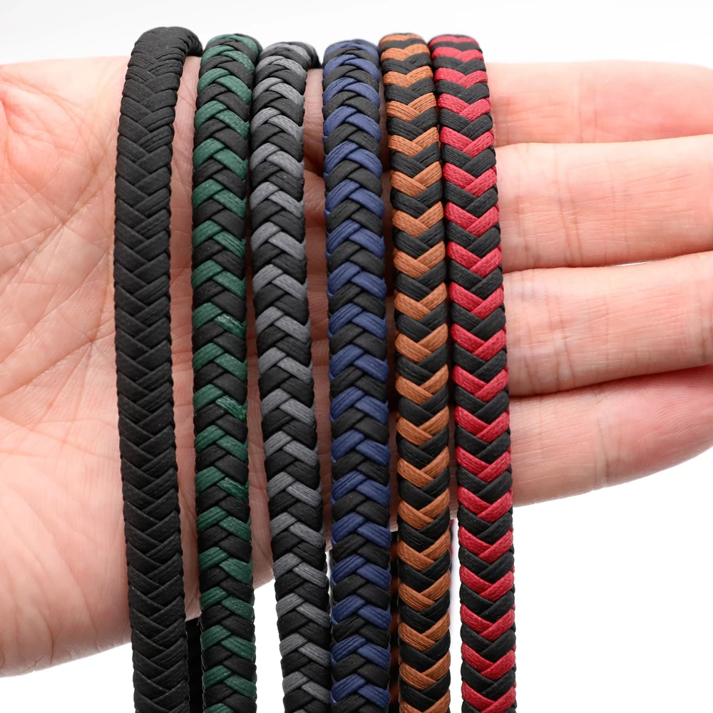 

Flat Braided Faux Genuine Leather Bracelet Findings 2meters 8x4mm PU Leather Cord String Rope DIY Necklace Bracelet Making