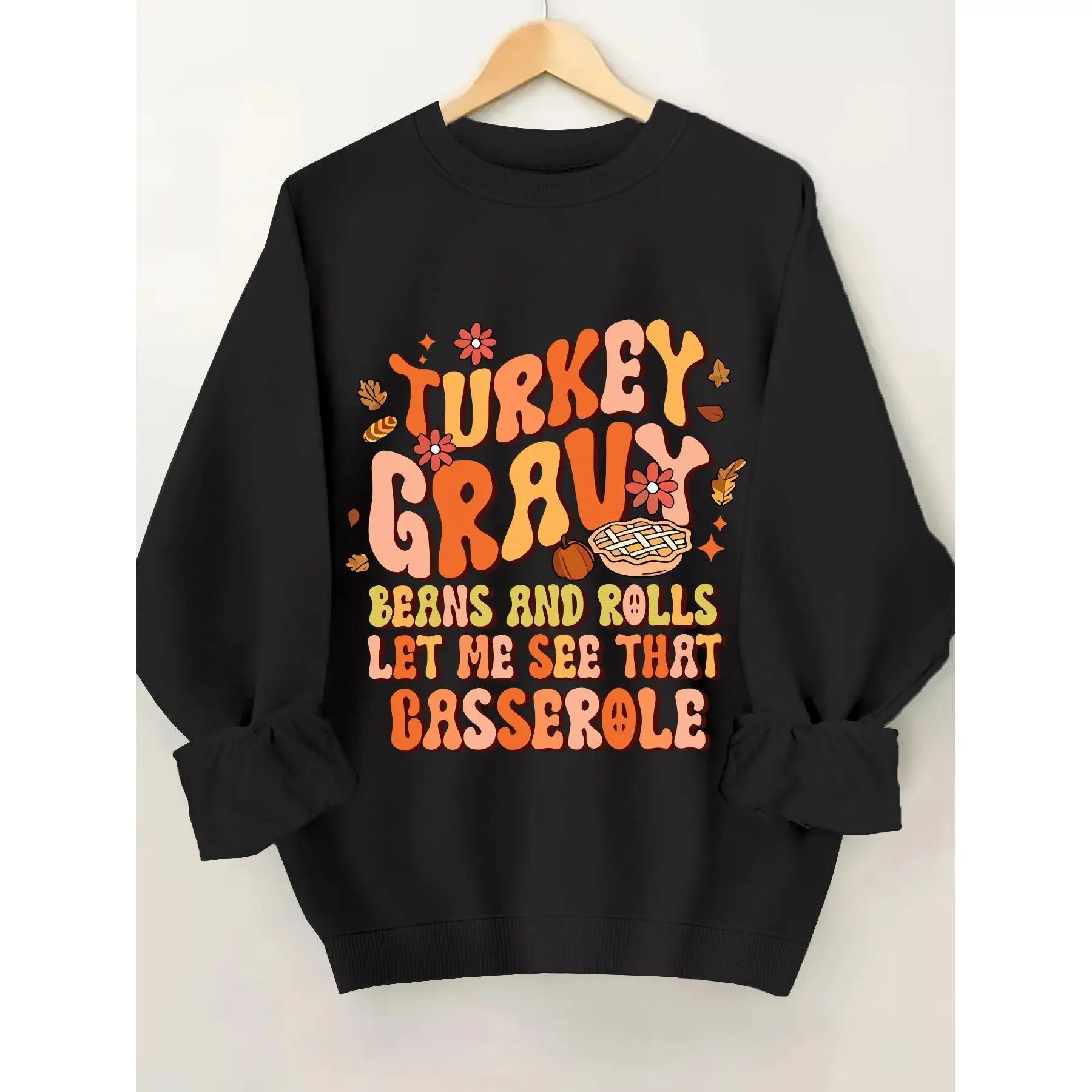 

Funny Thanksgiving Graphic Sweatshirt for Women, Turkey Gravy Foodie Print Top, Autumn Harvest Family Holiday Gift