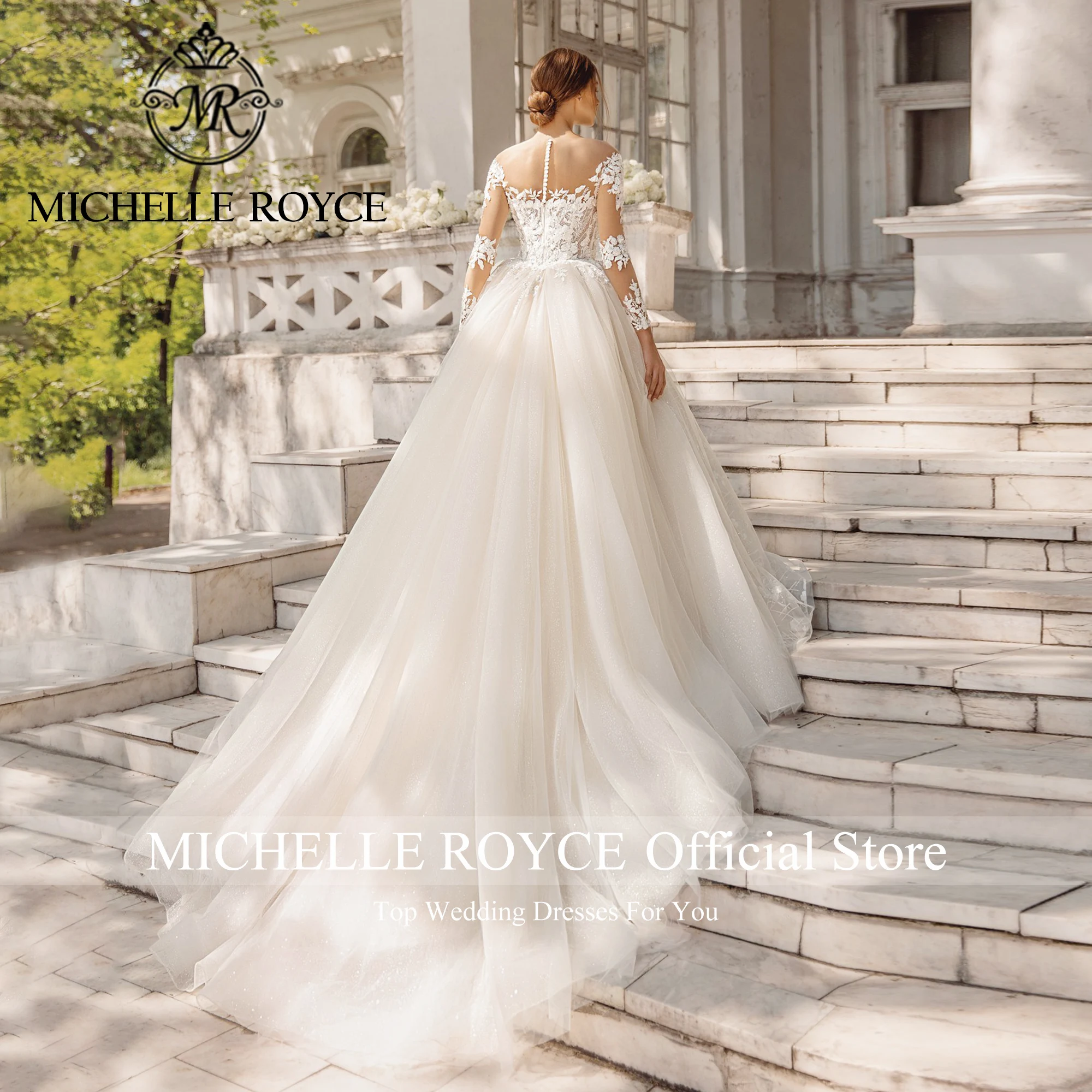 Michelle Royce A-Line Wedding Dresses For Women 2024 Deep V-neckline Backless Delicate Long Sleeve Wedding Gown Vestido De Novia