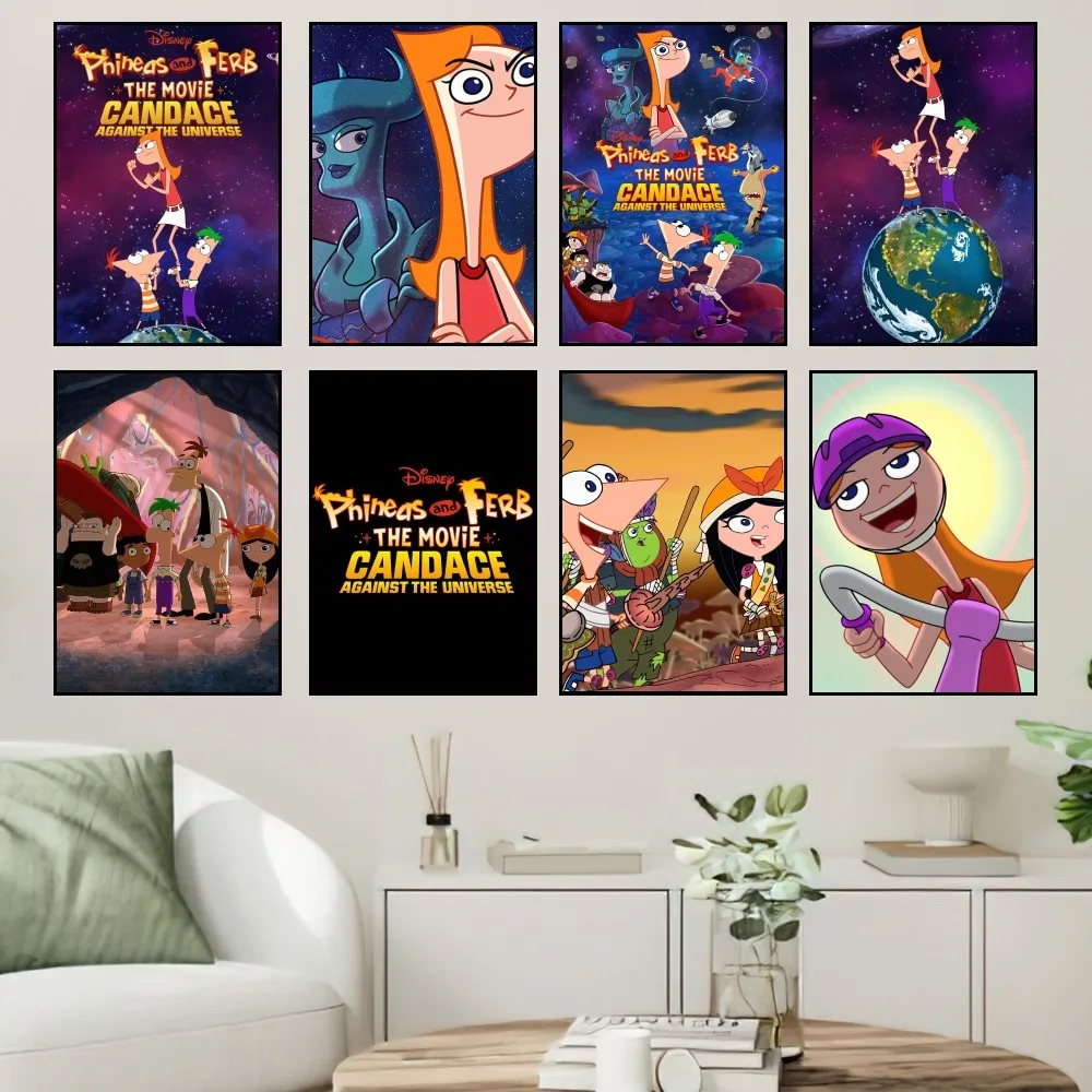 MINISO Disney Cartoon P-Phineas and F-Ferb Poster Home Prints Wall Painting Bedroom Living Room Decoration Office