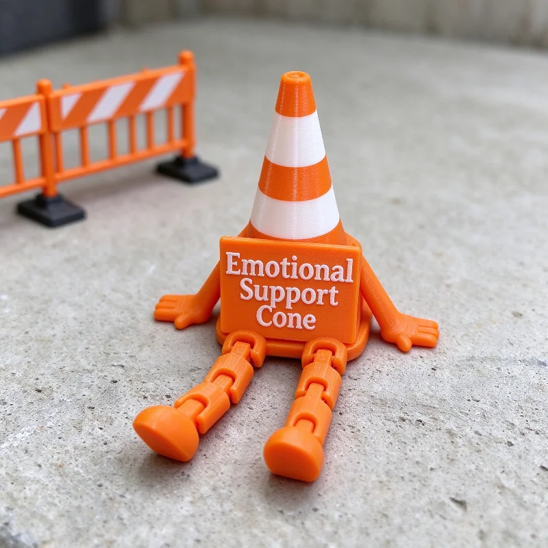 Emotional Support Traffic Cone Buddy 3D Printed Articulated Funny Desk Decor Gift For Coworkers Traffic Engineer Truck Drivers