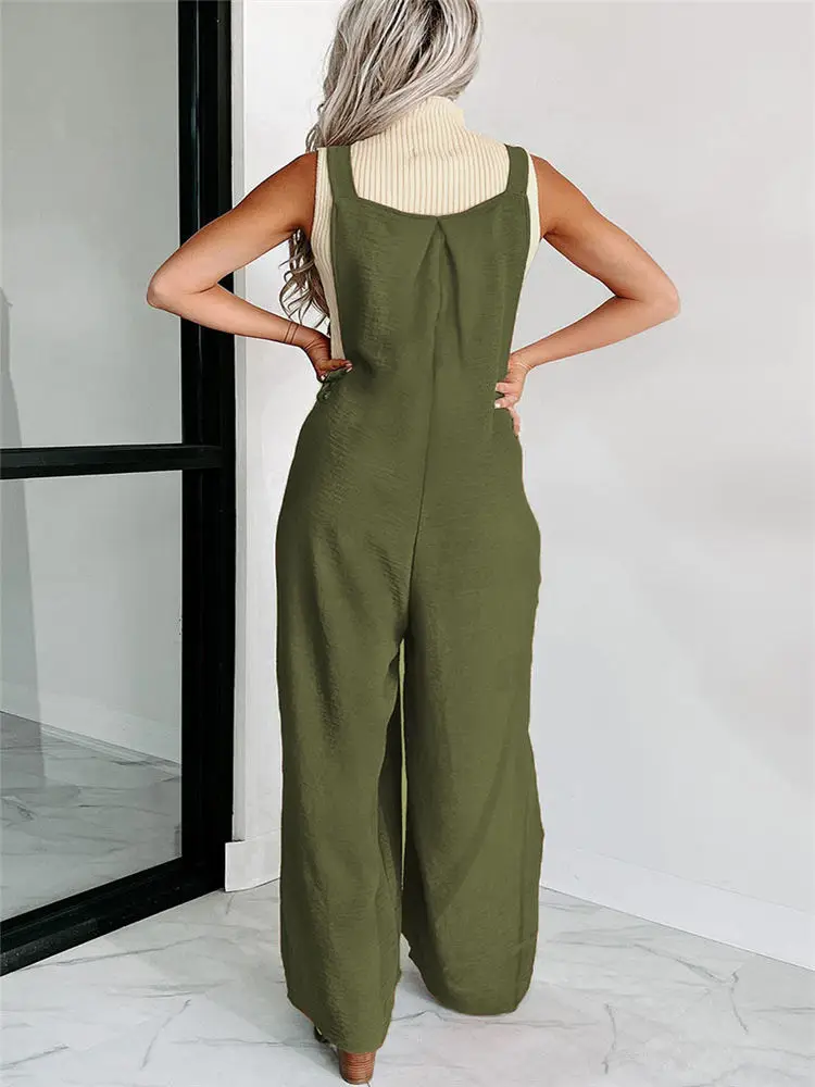 Women Summer Wide-Leg Jumpsuit Sleeveless Overalls Plus Size 3XL Baggy Romper