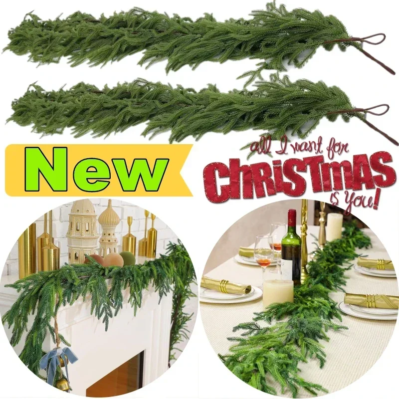 

Christmas Norfolk Pine Dense Garland Artificial Greenery Real Touch Garland Wedding Holiday Mantle Fireplace Table Home Decors