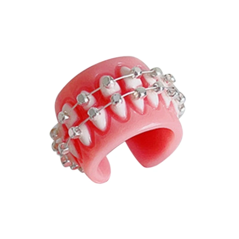 E0BF Punk Funny Colorful Acrylic Teeth Rings For Women Hip Hop Cartoon Teeth Mouth Ring Geometric Resin Ring Party Jewelry