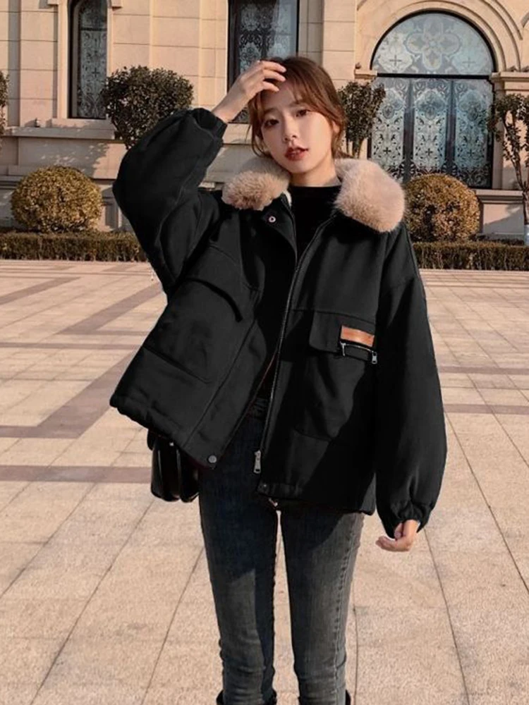 Zoki Winter Warm Red Parkas Women Korean Long Sleeve Thick Plush Coats Fashion Casual Design Female Sweet Elegant Chic Jackets