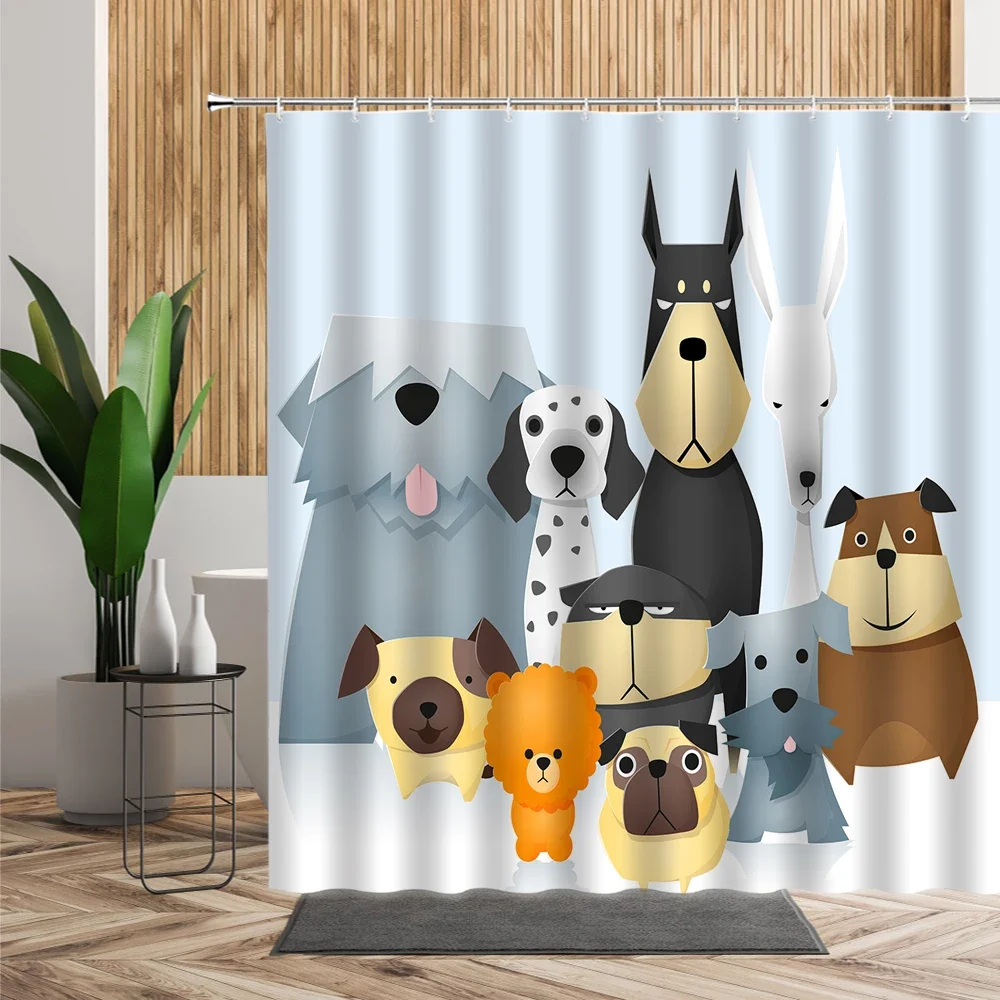 Cartoon Cute Animal Shower Curtain Cat Dog Anime Printed Bathroom Decor 3D Waterproof Bath Fabric Home Curtains For Children