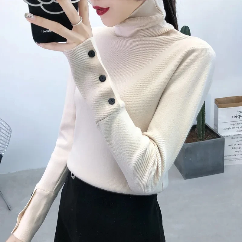 Knitting Pullover Sweater Women Solid Basic Top Turtlneck Sweater Long Sleeve Casual Slim Pullover Korean Fashion Simple Clothes