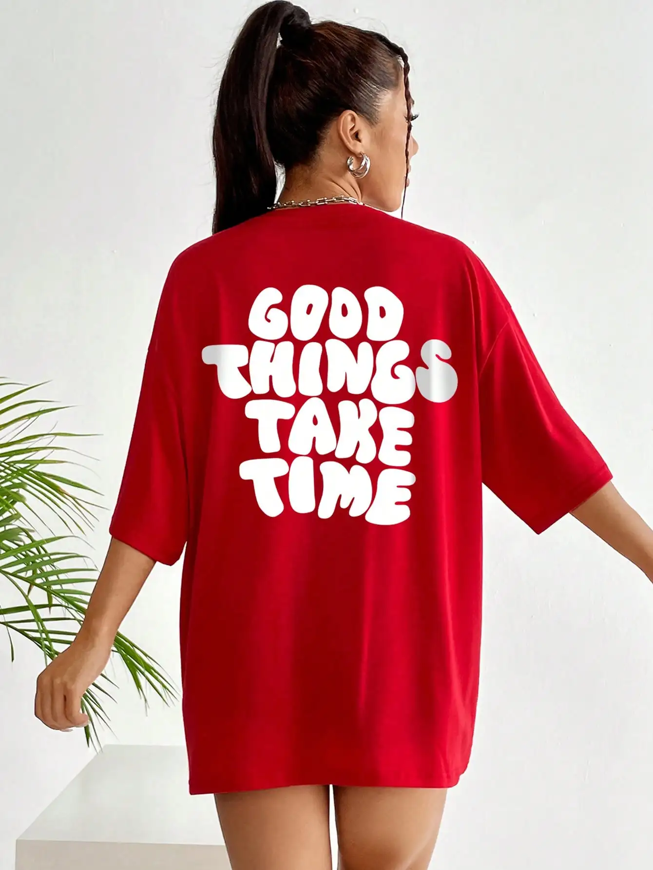 Good Things Take Time Letter Print Womens Tee Clothing Fashion Street Hip Hop Cotton Short Sleeve Casual O-Neck Woman T-Shirts