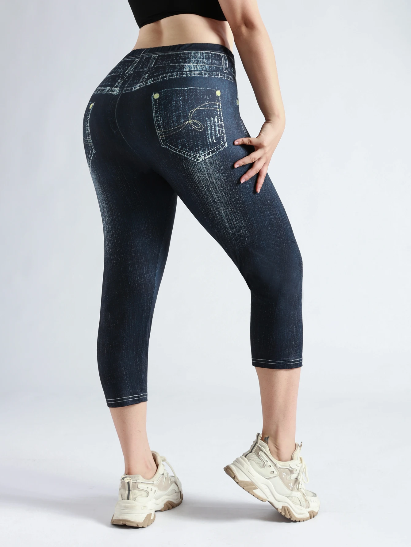 Jeggings Leggings a vita alta in Denim imitazione Capris da donna per il Comfort sportivo alta elasticità e pantaloni Casual Slim Fit