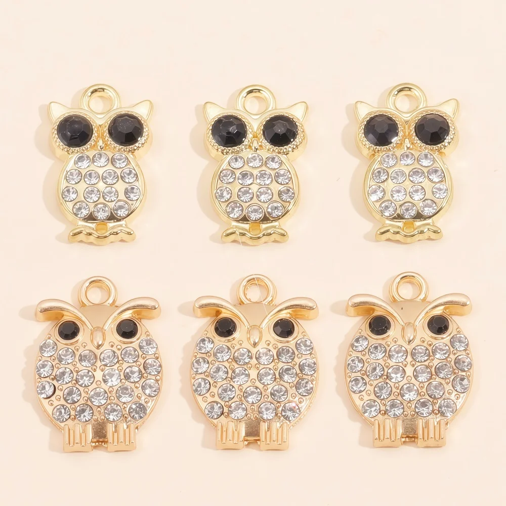 10Pcs Gold Color Fashion Owl Pendant Animal Rhinestone Jewelry Accessories For Women DIY Jewelry Making Necklaces Charms