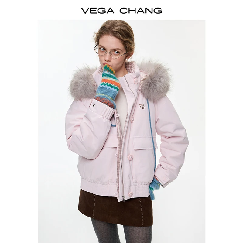 ベガ・チャン 新冬スタイル 90% 快適ベルベット フォックスファー襟付き 暖かいレディースダウンコットンジャケット