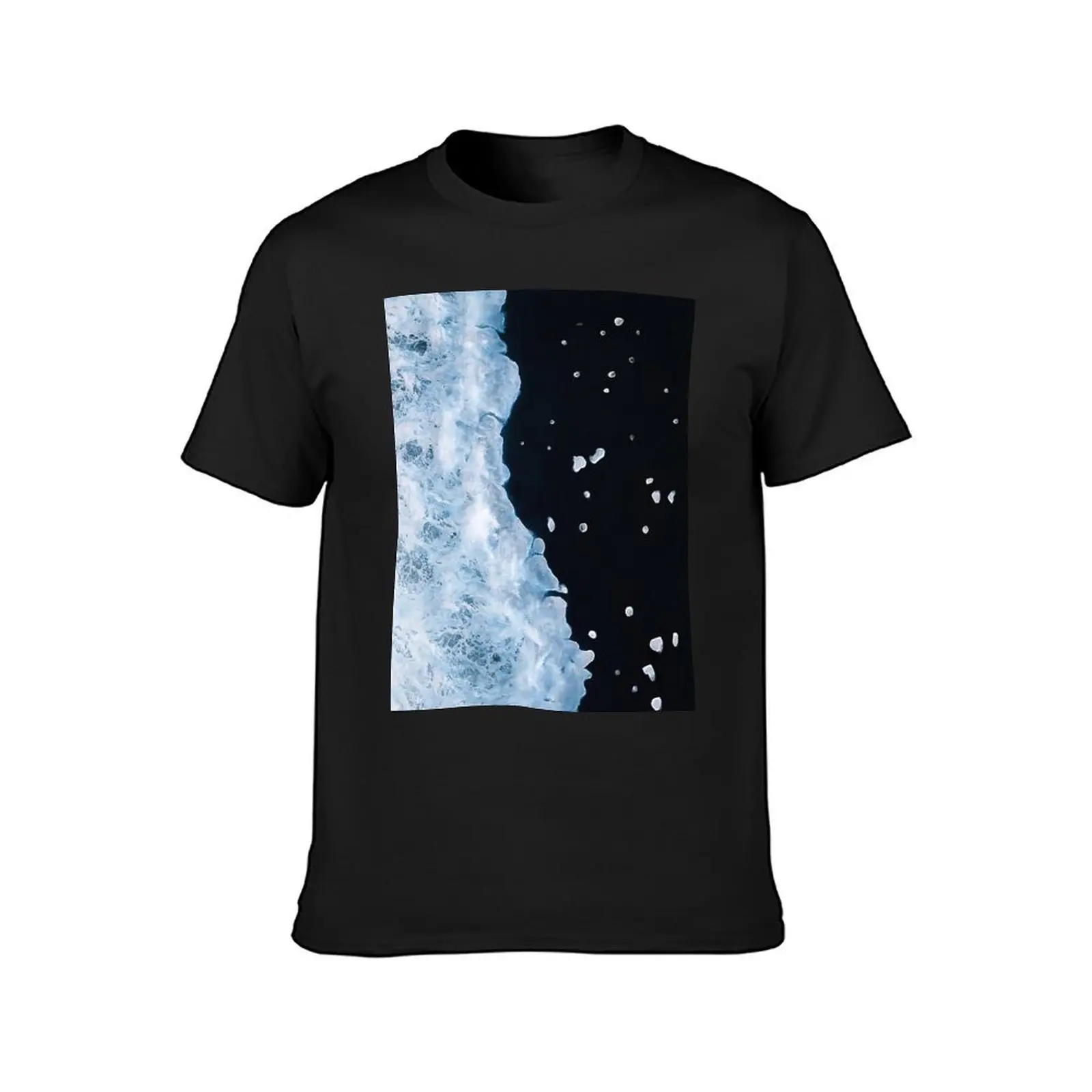 Waves and Ice Chunks on an Iceland Black Sand Beach T-Shirt customizeds anime for a boy black t-shirts for men