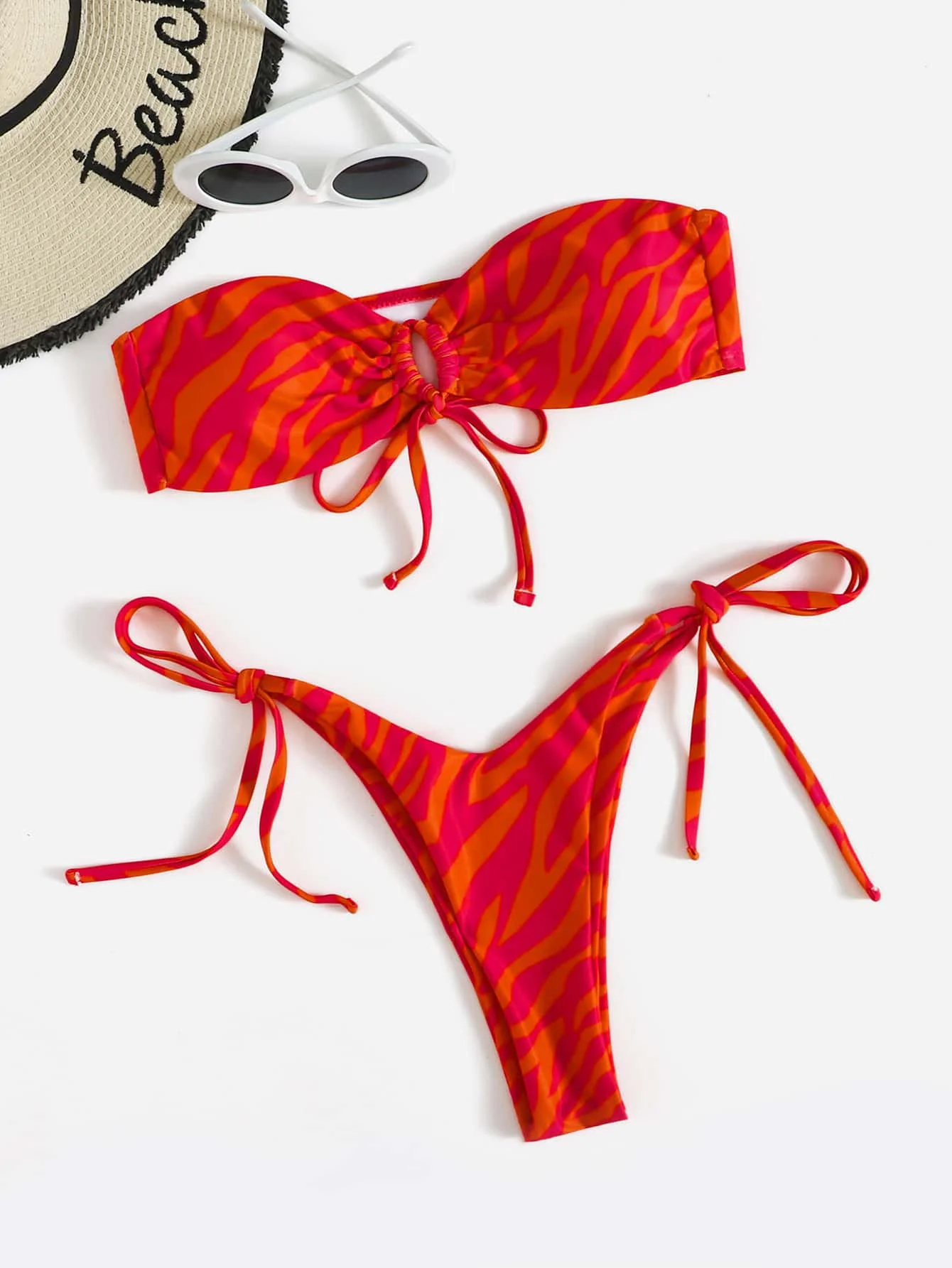 

Zebra Print Tie Front Bikini Set For Women Beach Swimwear