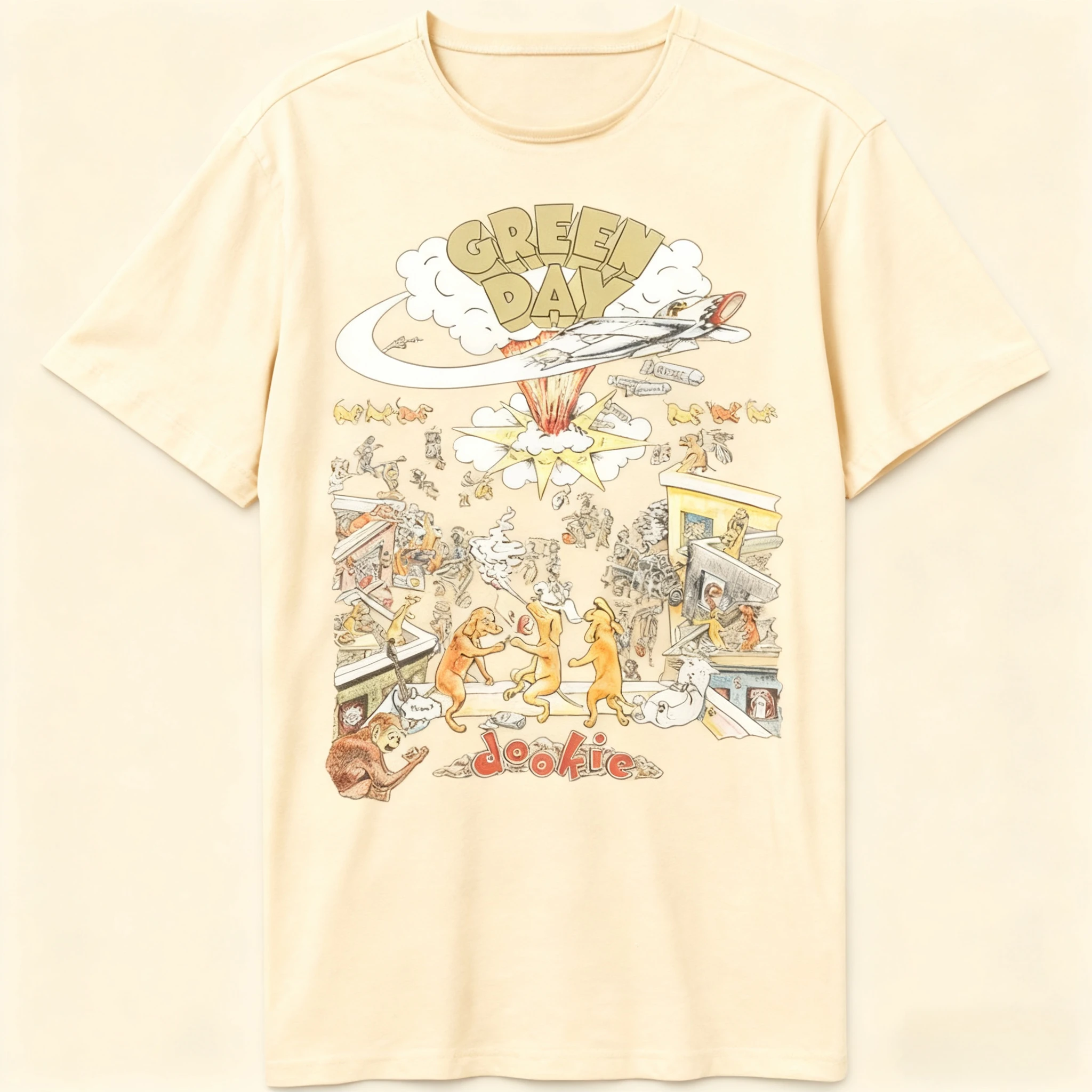 تي شيرت Green Day's "Dookie" ألبوم فحمي رمادي فرقة موسيقية تي شيرت للجنسين ملابس الشارع مريحة ومتعددة الاستخدامات تي شيرت عبر الموسم
