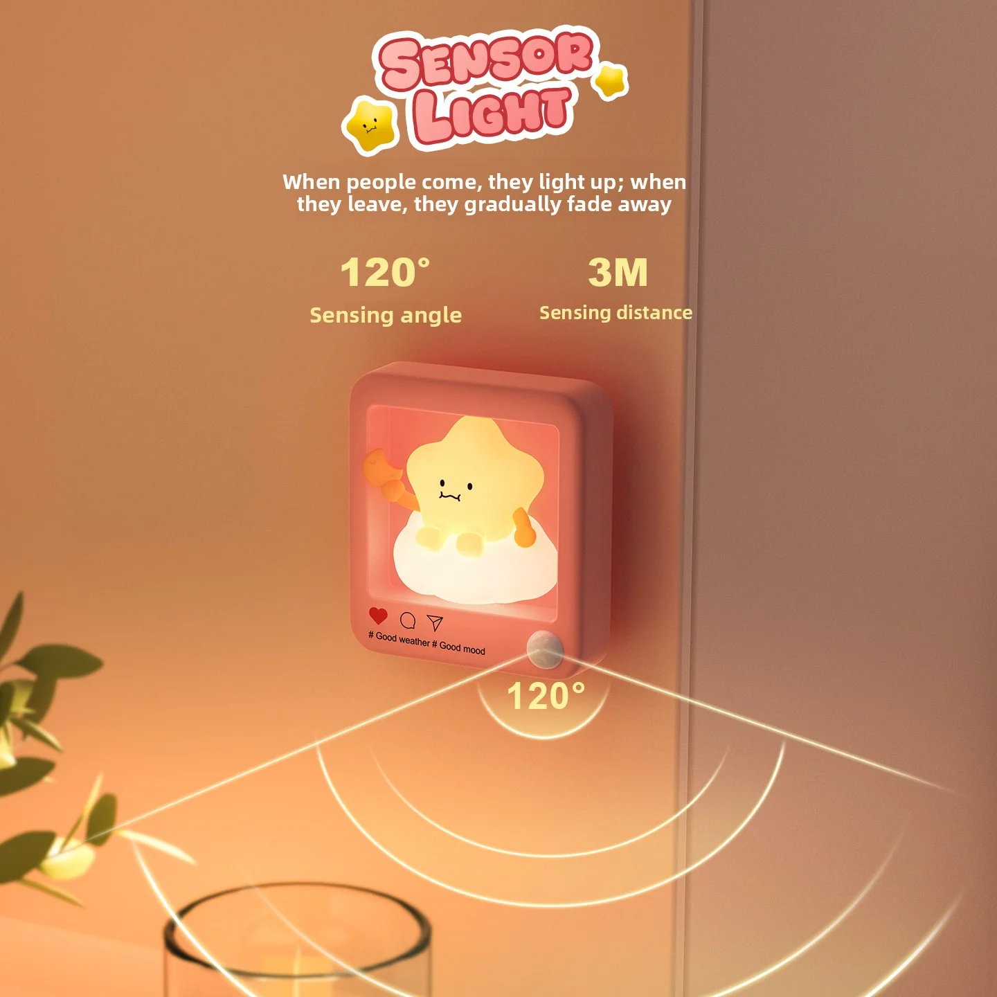 ضوء ليلي ذكي بمستشعر جسم الإنسان لغرفة النوم والممر، مصباح تثبيت مغناطيسي بدون مثقاب