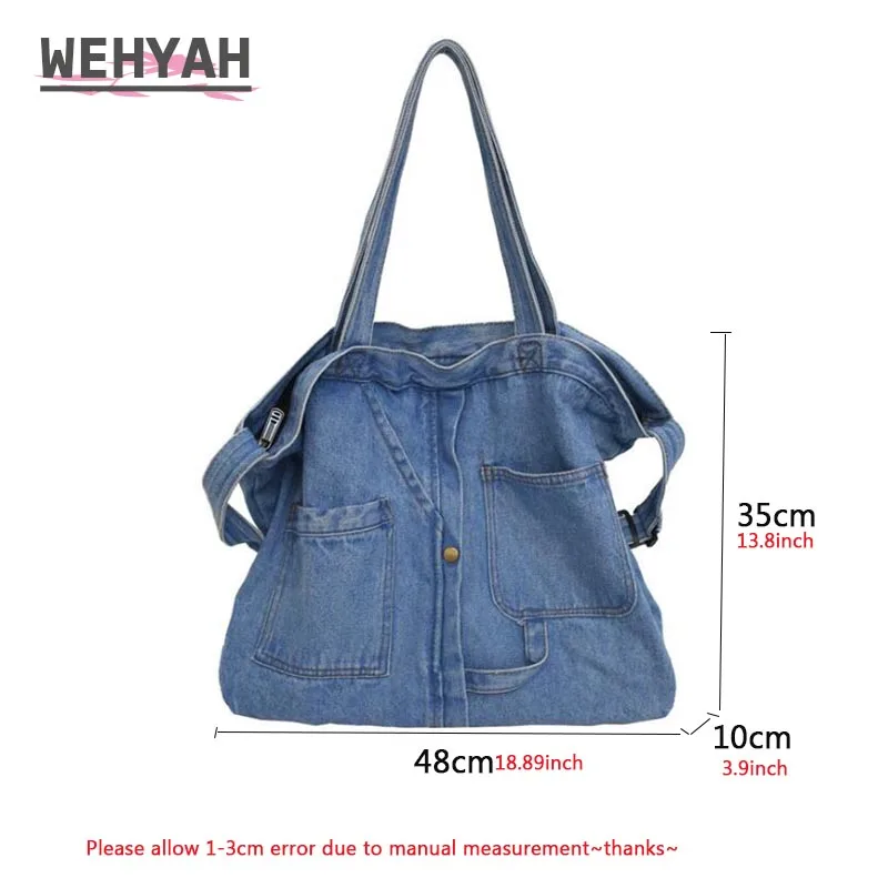 Wahyah Denim Messenger Bags for Man Japan Style Unisex Casual Shoulder Bag School Bag Clutch Purse Large Jeans Bag Solid ZY159