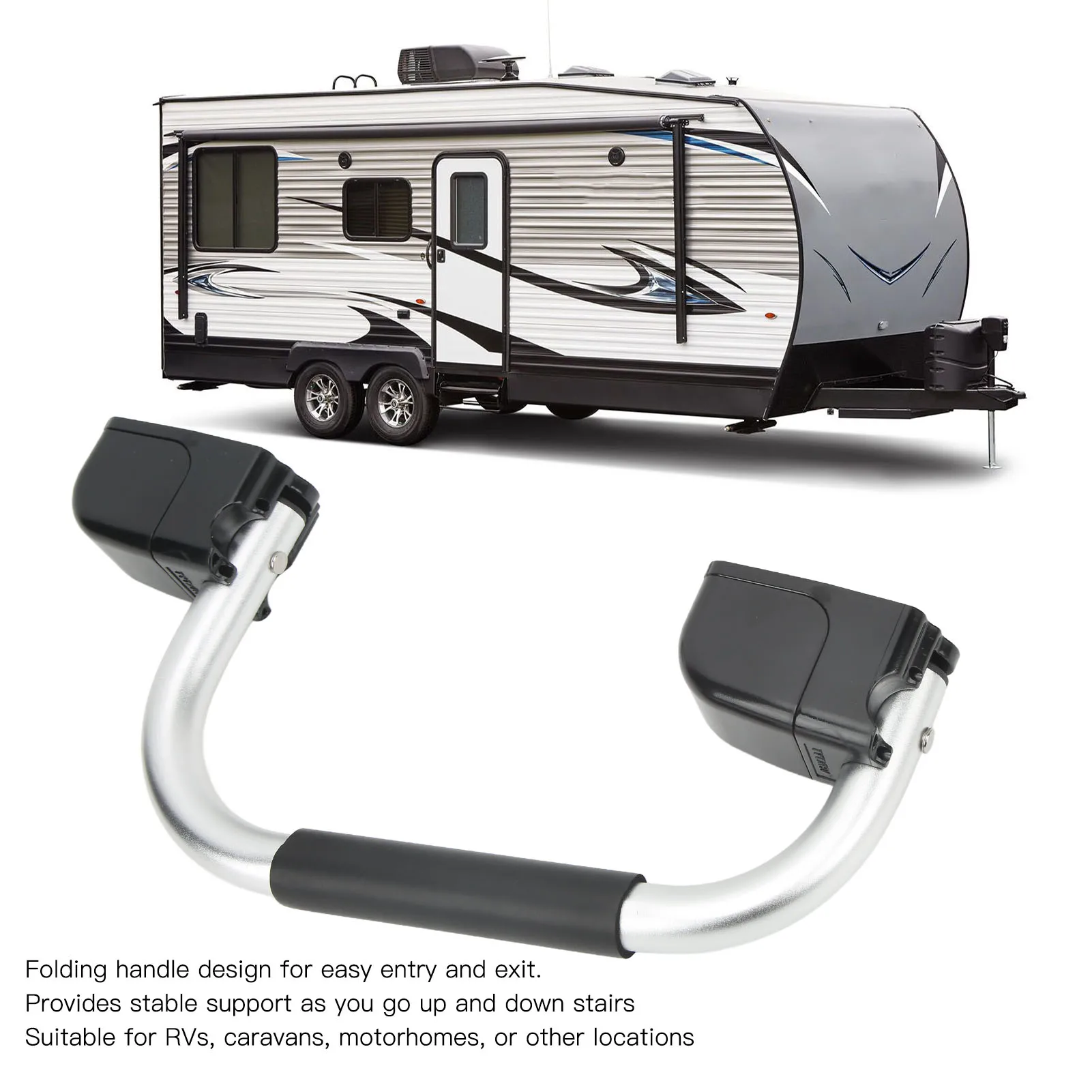 

Entry Door Assist Bar Folding RV Assist Handle with EVA Grip Aluminum Alloy Entry Door Hardware for Motorhome Trailer