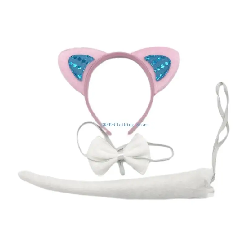 N0PE Kitten Ears Hairband and Tail Cartoon Animal Collar Stage Headdress