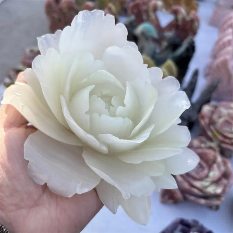 Natural Calcite Flower Quartz Jade Carving Energy Gem Reiki Healing Home Decoration Holiday Gift Collection 1pcs