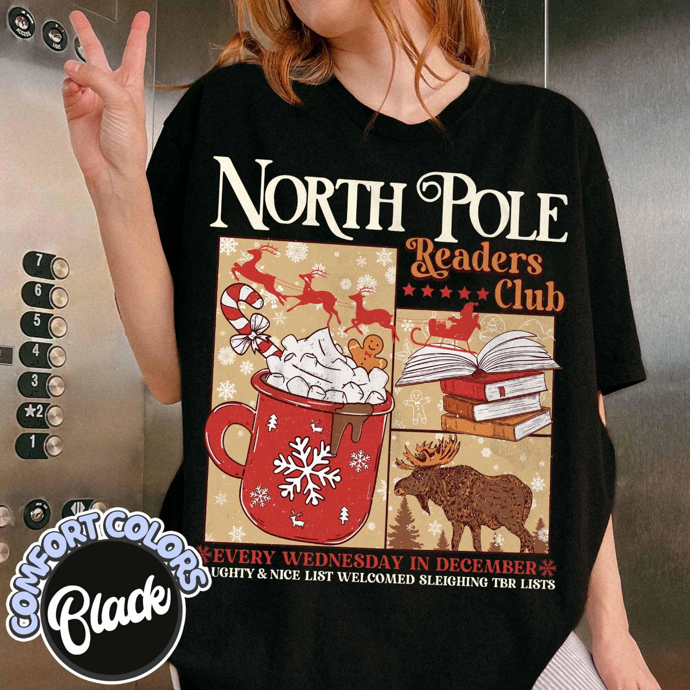 เสื้อคลับนักอ่านนอร์ธโพล คอมฟอร์ท คัลเลอร์ส,เสื้อคริสต์มาสแนวหนังสือ, ของขวัญสำหรับคนรักหนังสือ, เสื้อคริสต์มาส, เสื้อยืดแนวหนังสือ, นุ่มสบาย