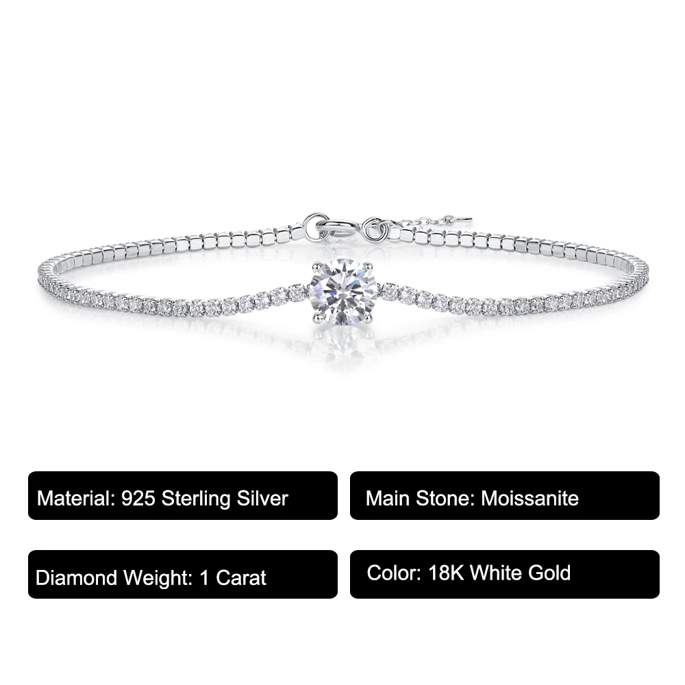 Fine Jewelry Moissanite Bracelets for Women Adjustable 925 Sterling Silver Women's Bracelet Anniversary Gifts for Wife-DewDrops