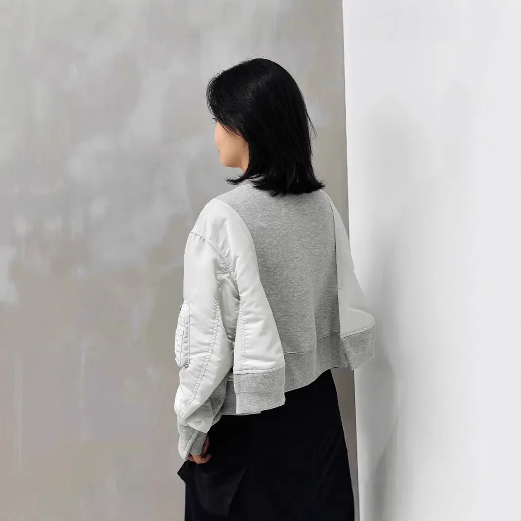 سترة نسائية بغطاء للرأس بسحاب مقسمة جديدة لعام 2025 سترة فضفاضة غير رسمية برقبة دائرية