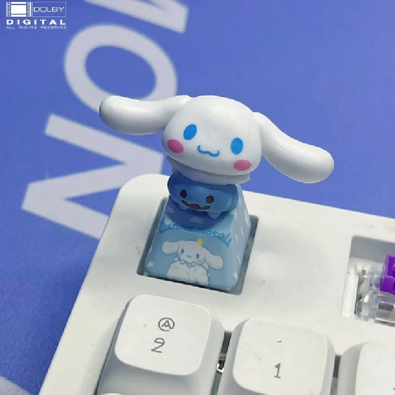 Sanrio Diy Creates Three-Dimensional Blue Cinnamoroll Keycaps With Cross Axis Computer Buttons Games Mechanical Keyboards Gifts