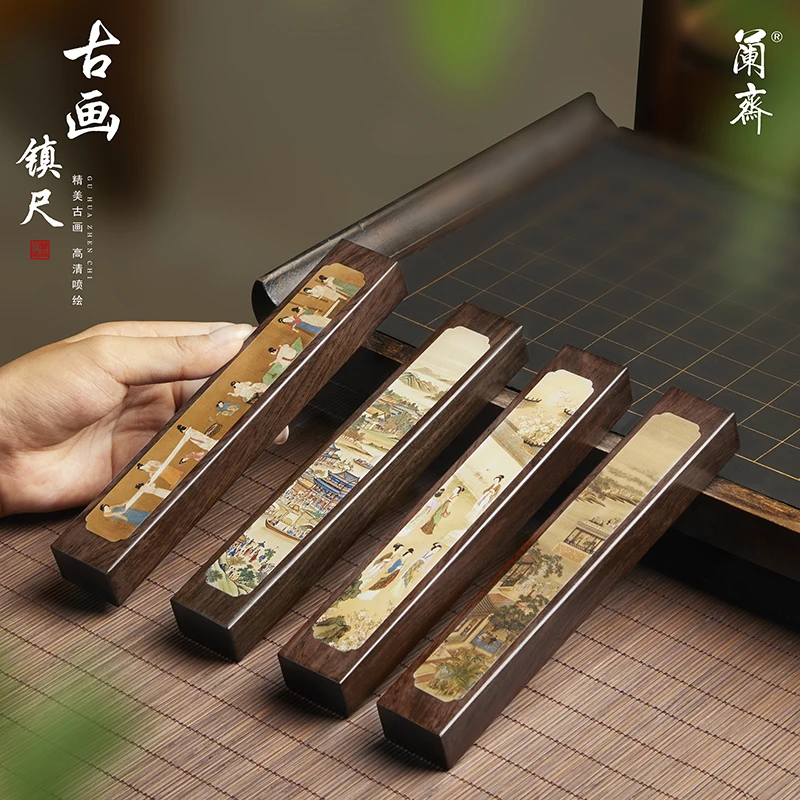 1 Pair Antique Chinese Painting Paperweight - Solid Wood Calligraphy Press Traditional Four Treasures Desk Tools