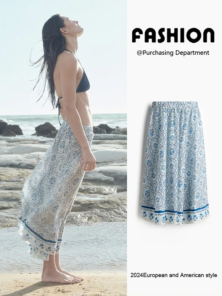 

Faionable Cotton Printed Casual Skirt New Arrival Summer 2025 Women's Apparel Ethnic Sle f-length Skirt