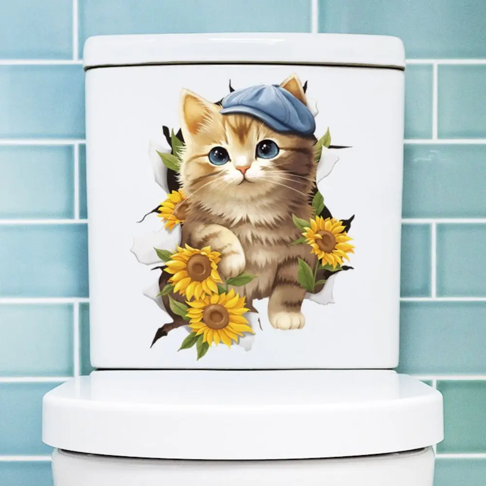 Multiple Styles DIY Cat Toilet Sticker Cute Waterproof Cat Wall Decal Self-adhesive 3D Toilet Seat Decal Bathroom