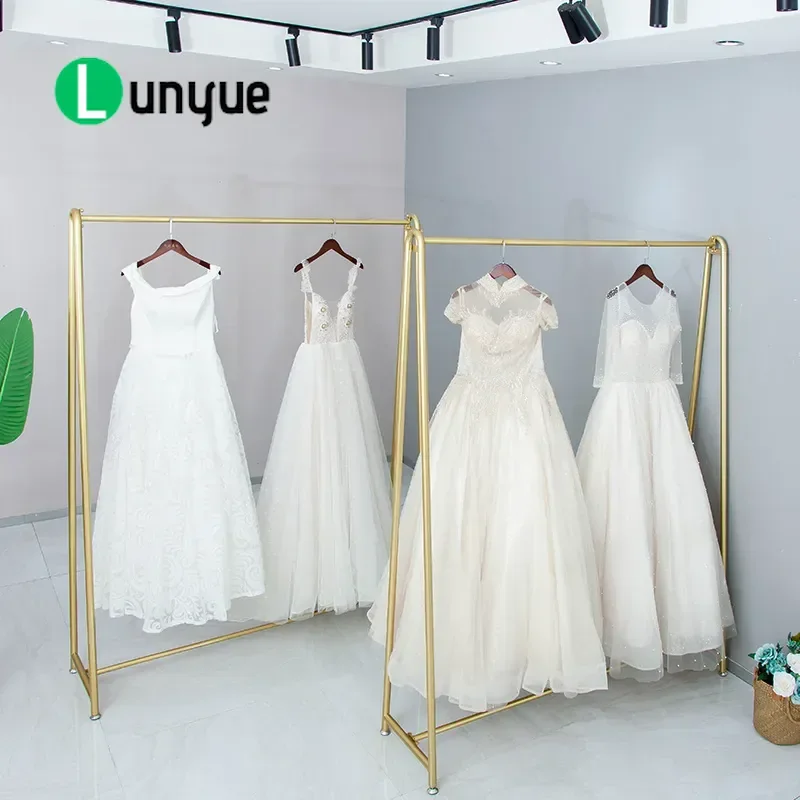 Floor to Ceiling Wedding Dress Hanger Wrought Iron Clothing Store Display Rack Studio Dress Shelf Golden Cheongsam Side
