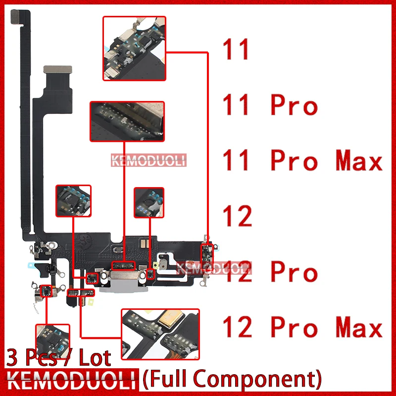 

3 Pcs/Lot USB Port Charger Dock Connector Mic Cable for IPhone 11 12 Pro Max 11P 11PM 12P 12PM Dock Charging Board Flex Module