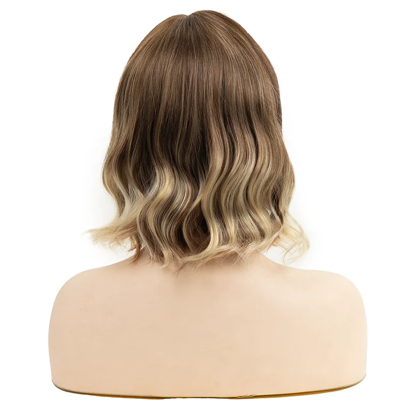 Perruque courte ondulée pour femme, cheveux bouclés naturels mélangés, blond noir