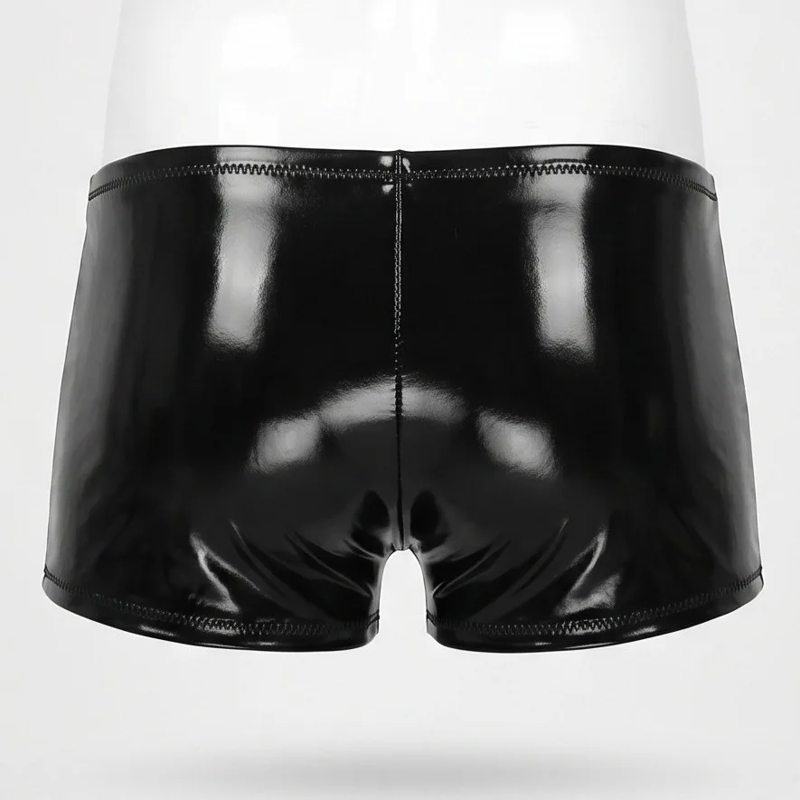 Men Trunks Double PU Leather Bikini Boxers PVC Convex Pouch Jockstrap Swim Underwear Short Pants S-2XL Boxer Briefs Sport Shorts