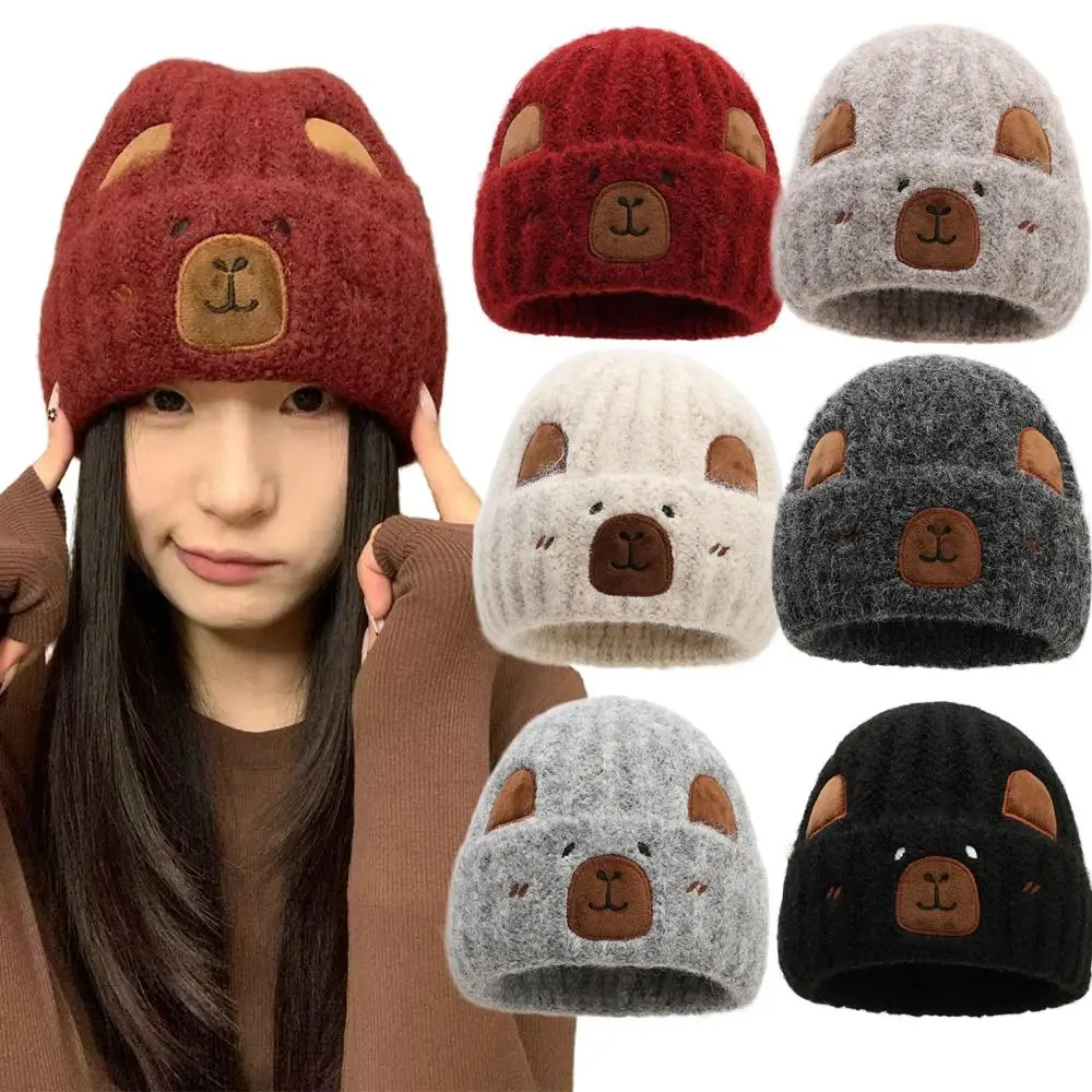 

Fashion Soft Winter Beanie Hat Knit Wool Casual Capybara Beanies Keep Warm Warm Knit Hats for Men Women
