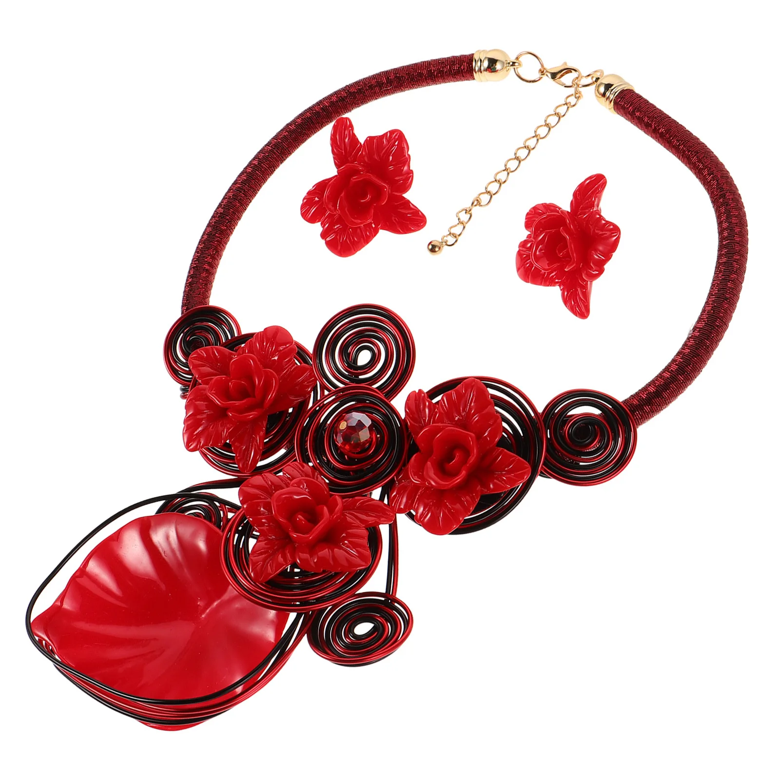 

1Set Necklace Earring Set Handmade Aluminum Wire Resin Flower Bold Artistic Statement Lightweight Comfort Durable Boho Jewelry